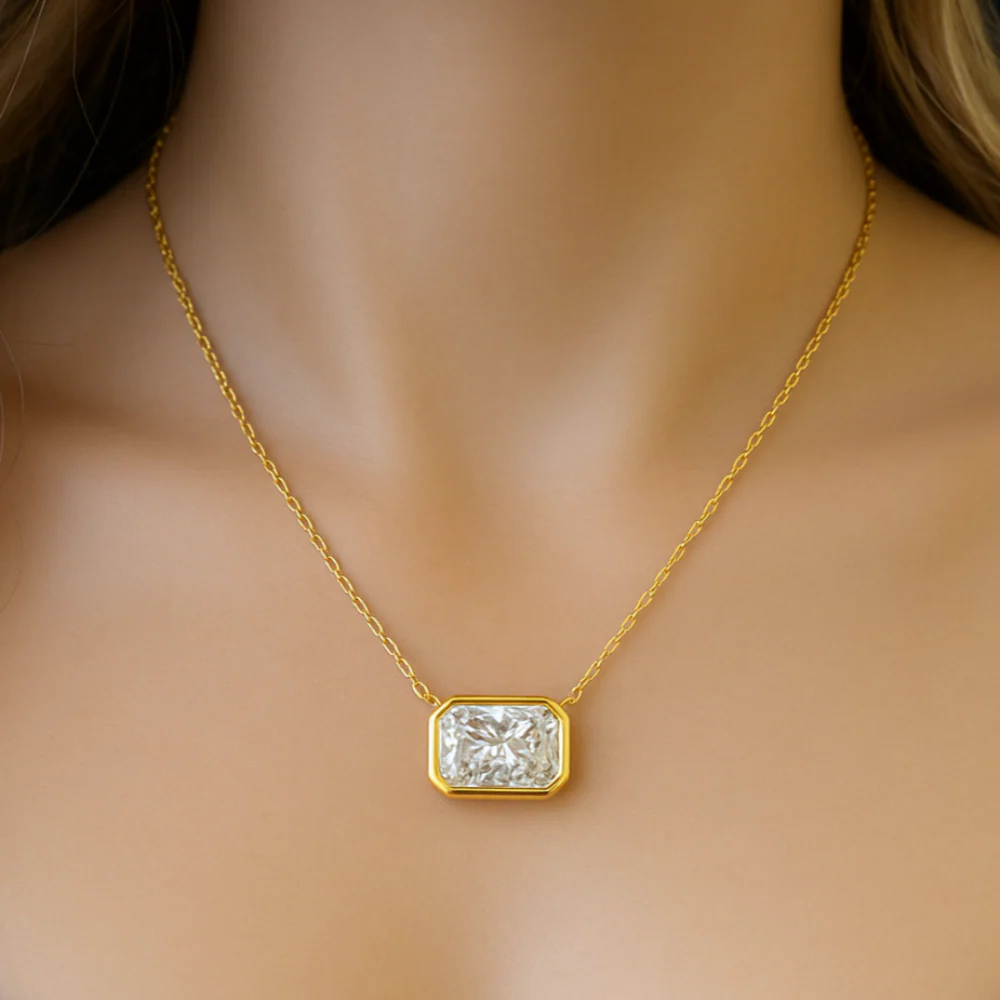 <span style="color:purple">SPECIAL!</span> 1.00ct G SI 14K Yellow Gold Bezel Set Radiant Cut Diamond Pendant 18" Long - Image 2