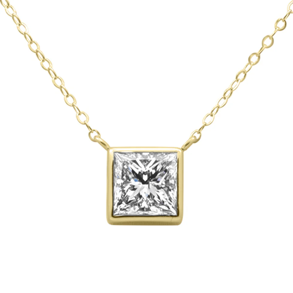 <span style="color:purple">SPECIAL!</span> 1.04ct G SI 14K Yellow Gold Princess Cut Diamond Pendant 18" Long