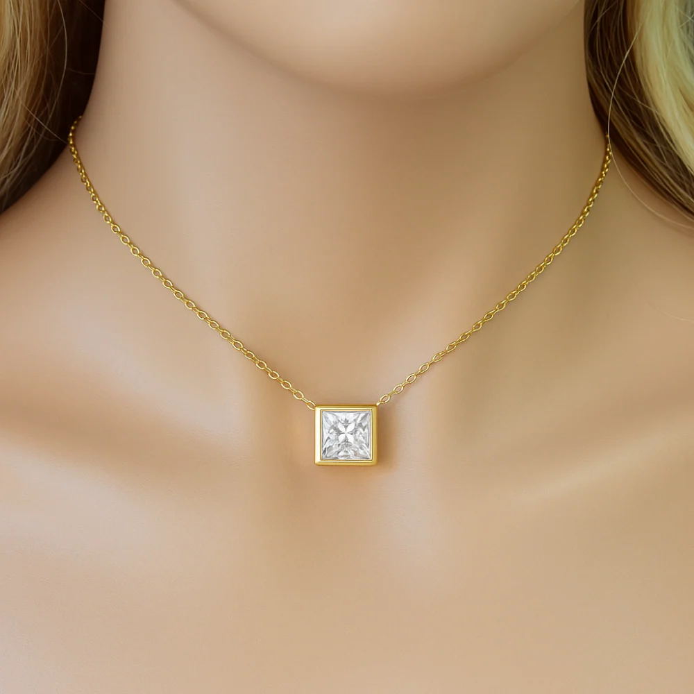 <span style="color:purple">SPECIAL!</span> 1.04ct G SI 14K Yellow Gold Princess Cut Diamond Pendant 18" Long - Image 2