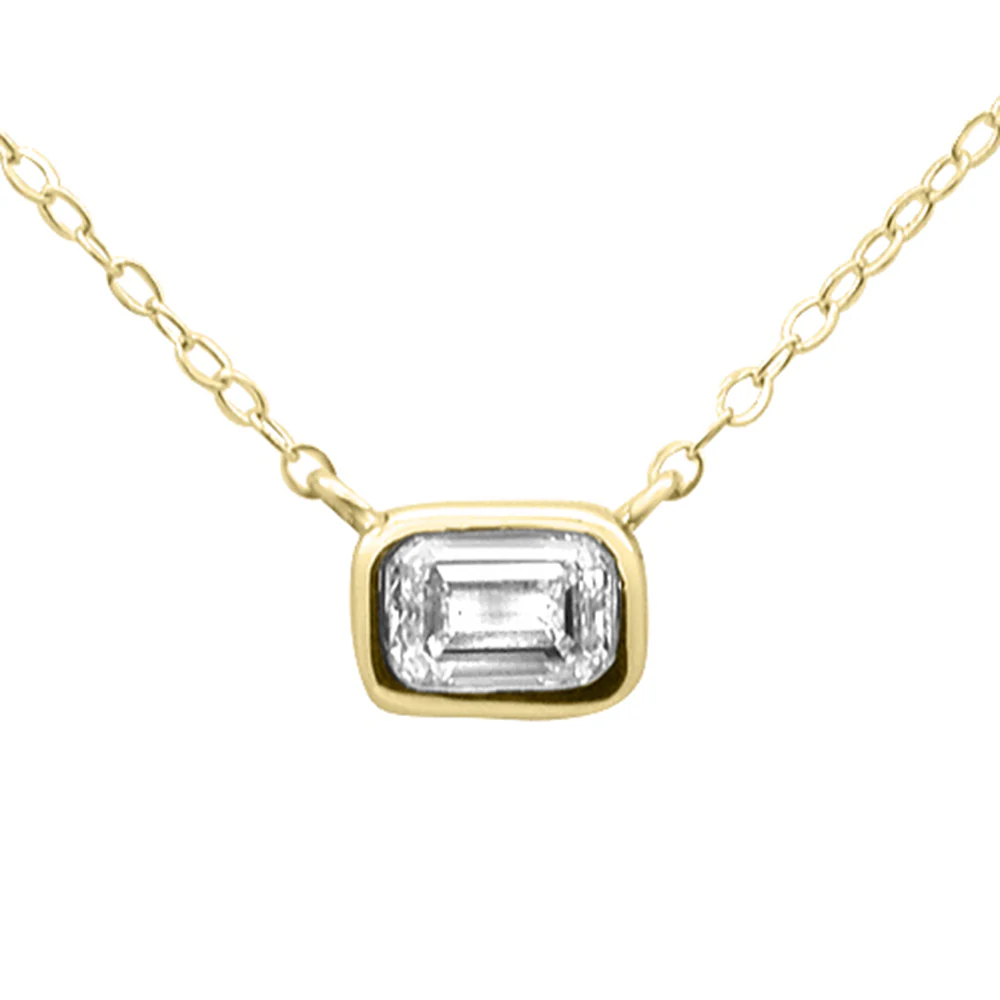 <span style="color:purple">SPECIAL!</span> .27ct G SI 14K Yellow Gold Bezel Set Emerald Cut Diamond Pendant 18" Long