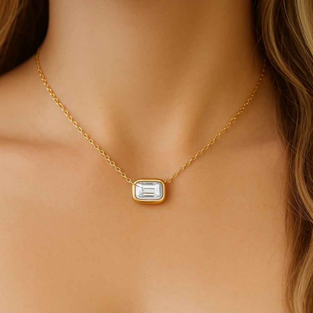 <span style="color:purple">SPECIAL!</span> .27ct G SI 14K Yellow Gold Bezel Set Emerald Cut Diamond Pendant 18" Long - Image 2