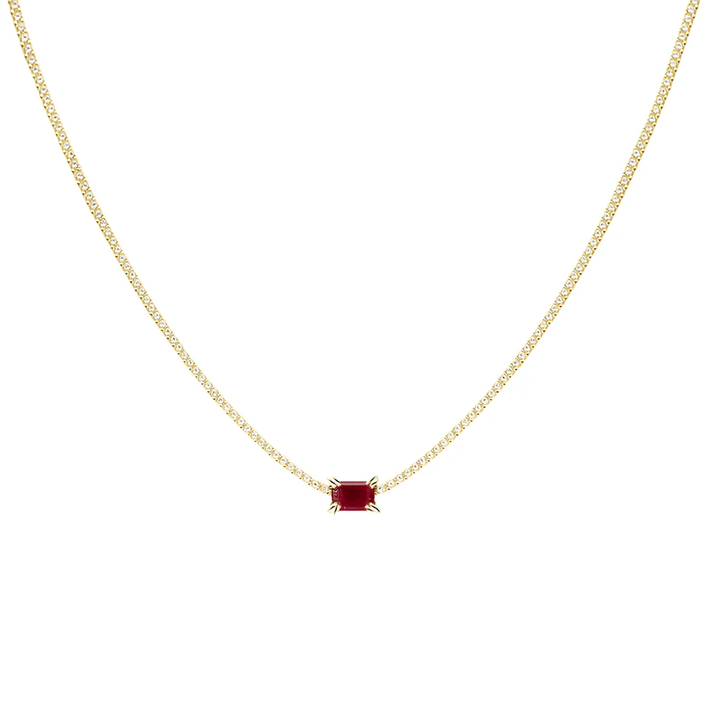 <span style="color:purple">SPECIAL!</span> 2.55ct G SI 14K Yellow Gold Diamond & Ruby Gemstone Tennis Pendant Necklace 16" Long