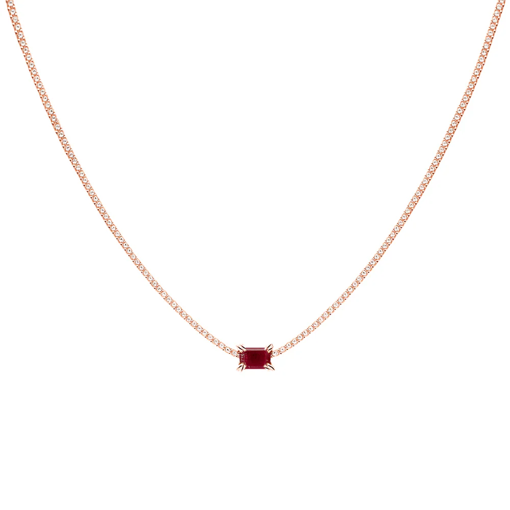 <span style="color:purple">SPECIAL!</span> 2.50ct G SI 14K Rose Gold Diamond & Ruby Gemstone Tennis Necklace Pendant 16" Long