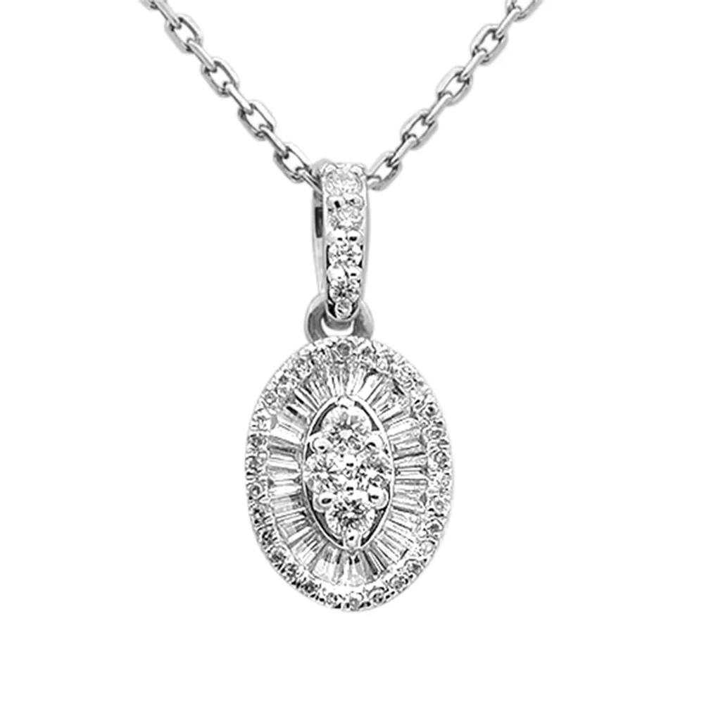 <span style="color:purple">SPECIAL!</span> .25ct G SI 14K White Gold Diamond Oval Medallion Pendant 18" Long