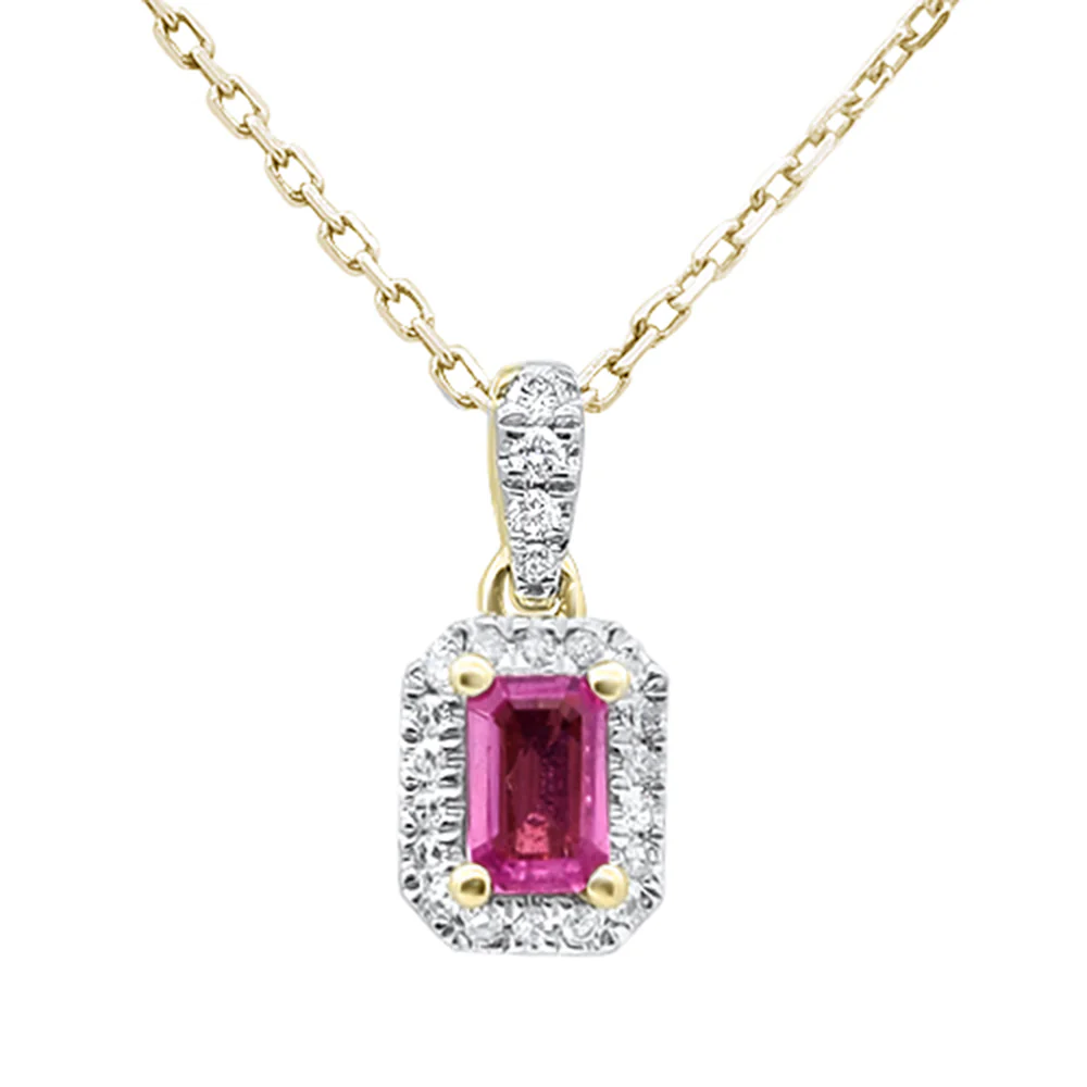 <span style="color:purple">SPECIAL!</span> .37ct G SI 14K Yellow Gold Diamond & Pink Sapphire Gemstone Halo Pendant 18" Long