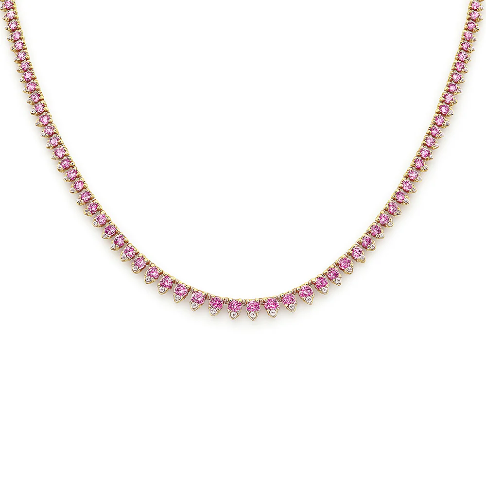 <span style="color:purple">SPECIAL!</span> 8.63ct G SI 14K Yellow Gold Diamond & Pink Sapphire Tennis Necklace 16" Long