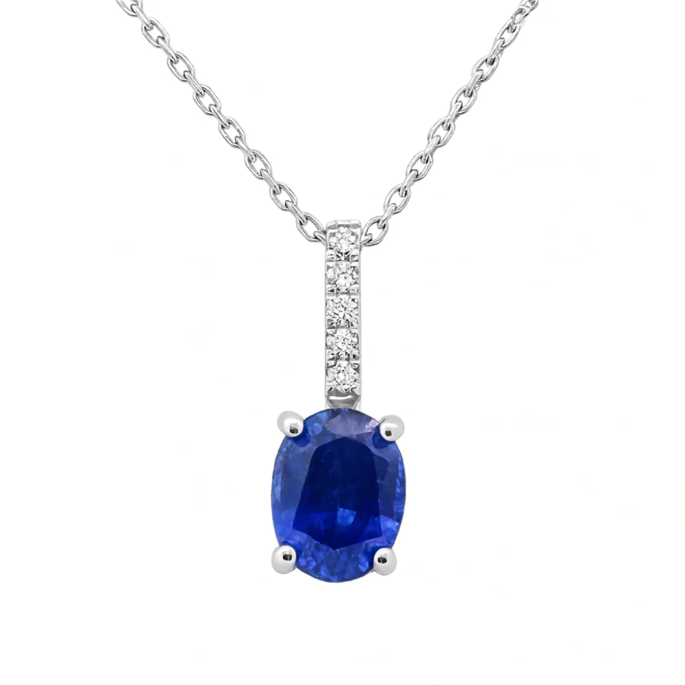 <span style="color:purple">SPECIAL!</span> 1.94ct G SI 14K White Gold Diamond & Blue Sapphire Gemstone Pendant 18" Long
