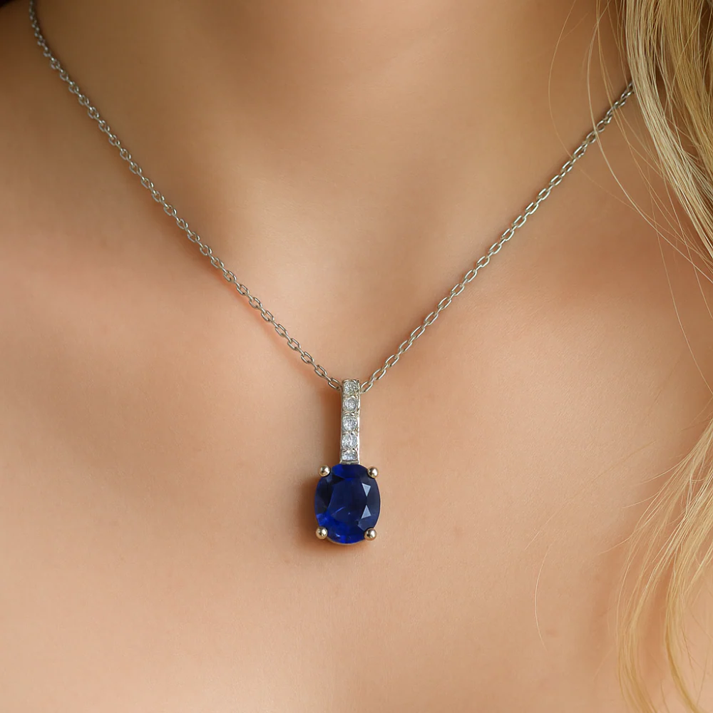 <span style="color:purple">SPECIAL!</span> 1.94ct G SI 14K White Gold Diamond & Blue Sapphire Gemstone Pendant 18" Long - Image 2