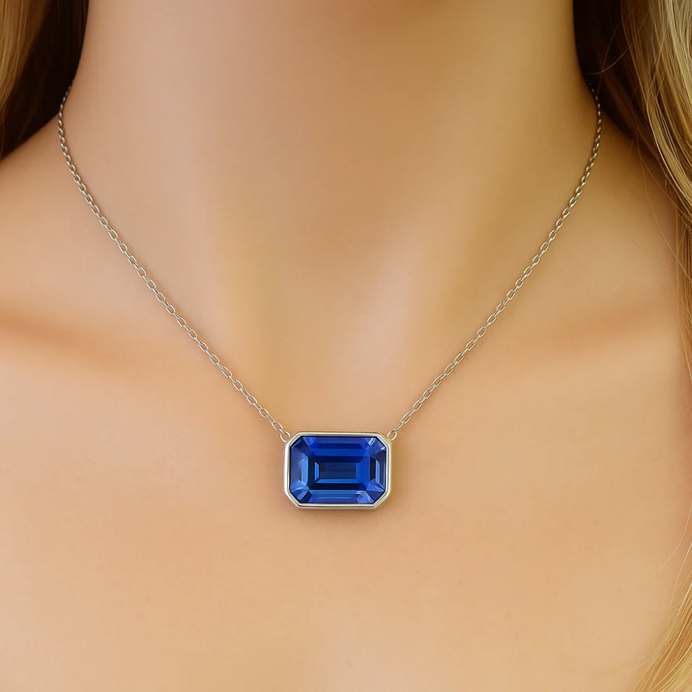<span style="color:purple">SPECIAL!</span> 1.50ct G SI 14K White Gold Bezel Set Tanzanite Gemstone Pendant 18" Long - Image 2