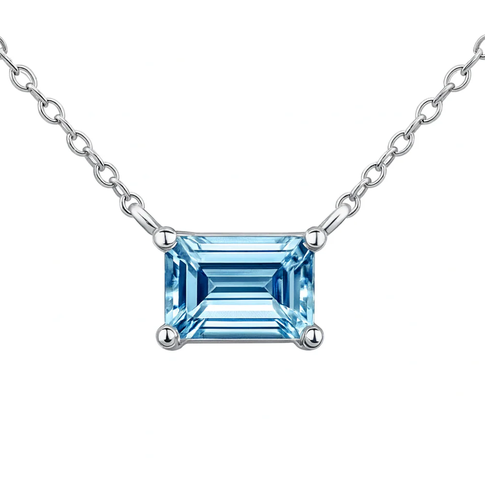 <span style="color:purple">SPECIAL!</span> .84ct G SI 14K White Gold Aquamarine Gemstone Solitaire Pendant Necklace 18" Long