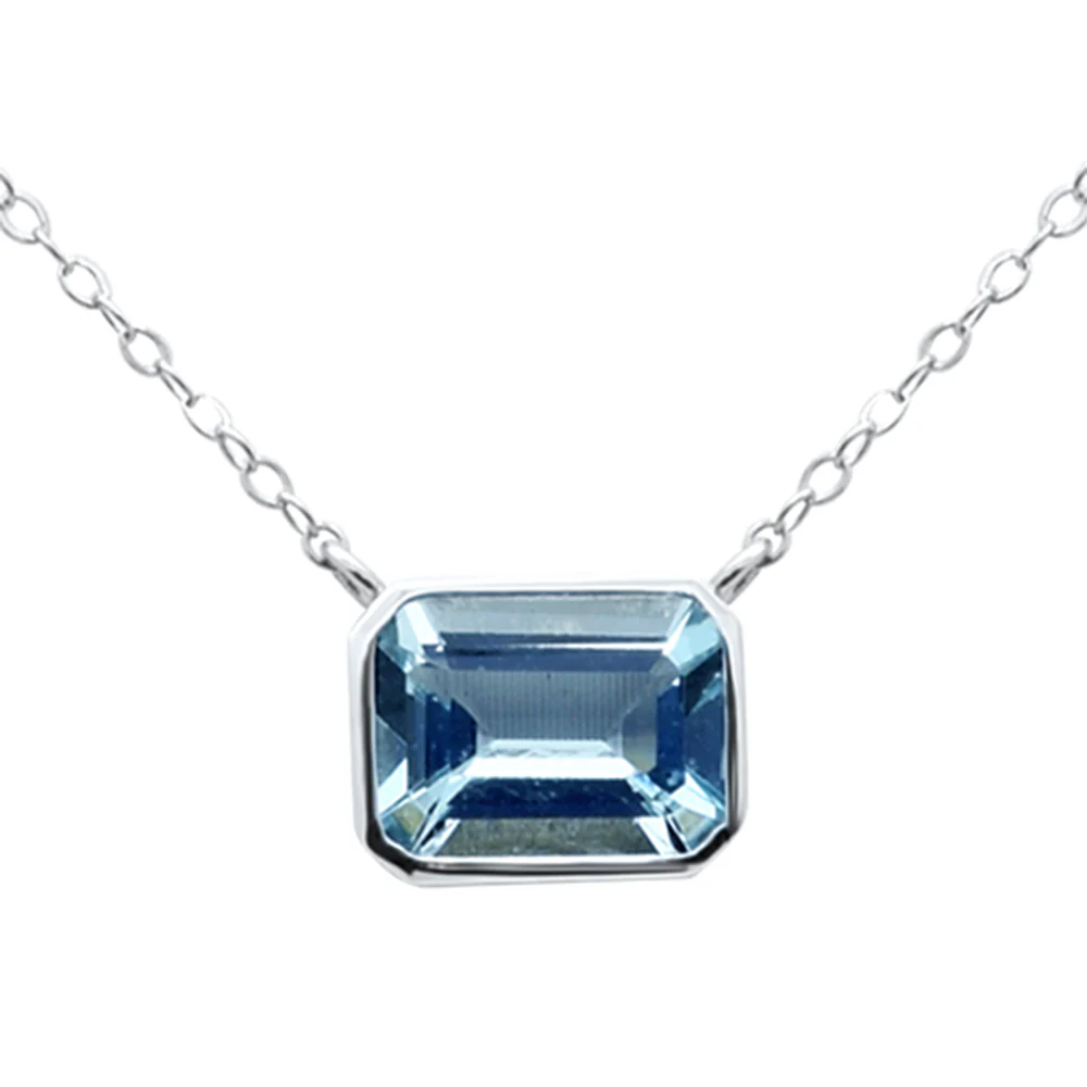 <span style="color:purple">SPECIAL!</span> .98ct G SI 14K White Gold Bezel Set Aquamarine Gemstone Pendant Necklace 18" Long