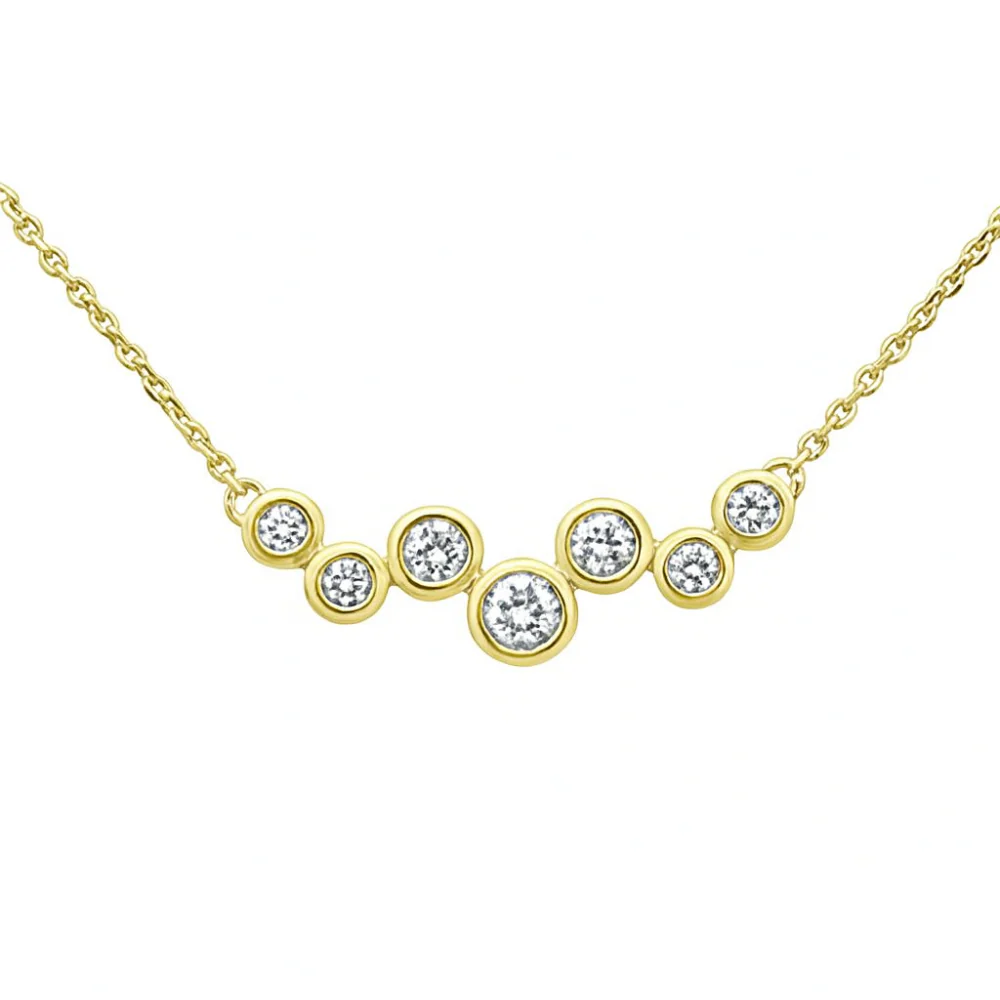 <span style="color:purple">SPECIAL!</span>.26ct G SI 14K Yellow Gold Diamond Round Shape Bezel Set Elegant Pendant Necklace 16+2" Long Chain