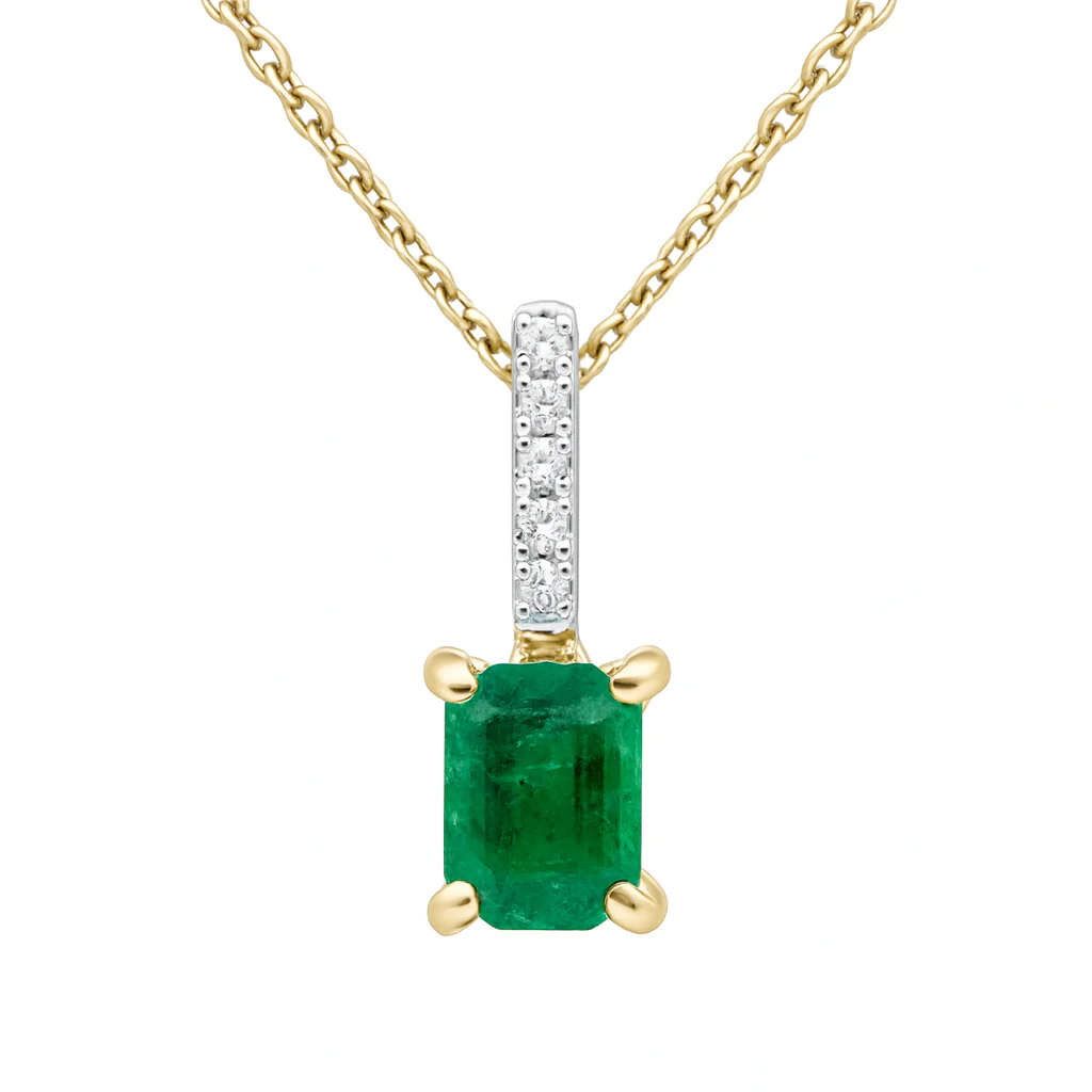 <span style="color:purple">SPECIAL!</span> 1.28ct G SI 14K Yellow Gold Diamond & Emerald Gemstone Pendant Necklace 18" Chain