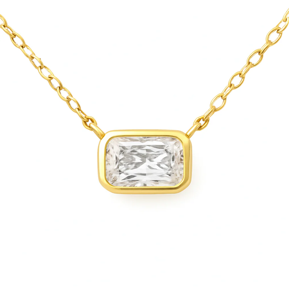 <span style="color:purple">SPECIAL!</span> .32ct G SI 14K Yellow Gold Bezel Set Radiant Cut Diamond Solitaire Pendant Necklace 18" Long