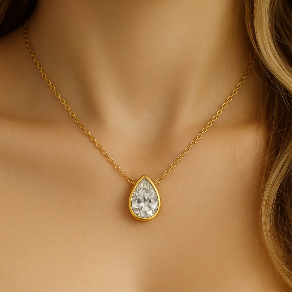 <span style="color:purple">SPECIAL!</span> .42ct G SI 14K Yellow Gold Bezel Set Pear Cut Diamond Solitaire Pendant Necklace 18" Long - Image 2