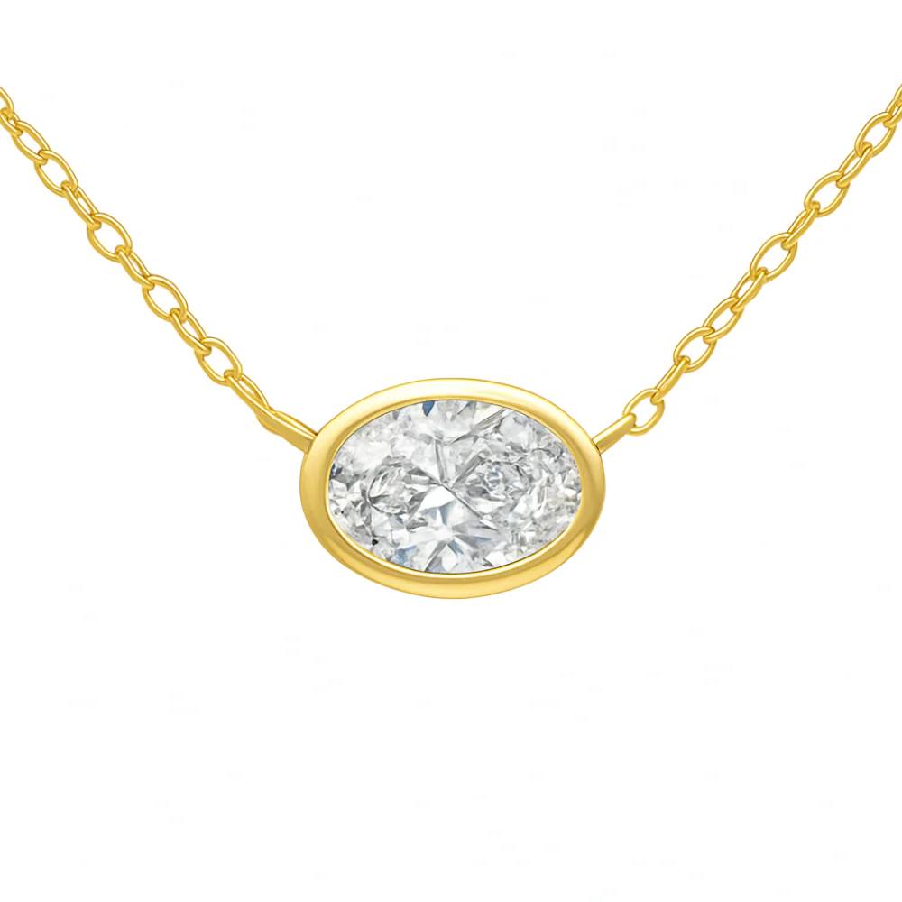 <span style="color:purple">SPECIAL!</span> .41ct G SI 14K Yellow Gold Bezel Oval Cut Diamond Solitaire Pendant Necklace 18" Long