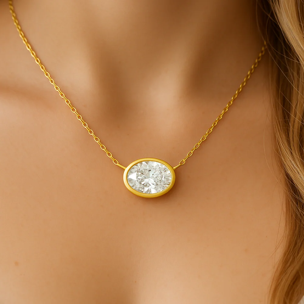 <span style="color:purple">SPECIAL!</span> .41ct G SI 14K Yellow Gold Bezel Oval Cut Diamond Solitaire Pendant Necklace 18" Long - Image 2