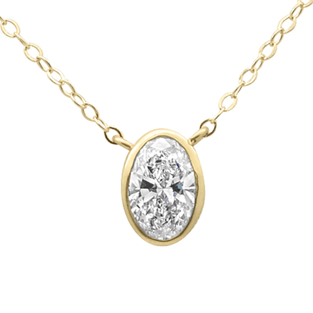 <span style="color:purple">SPECIAL!</span> .40ct G SI 14K Yellow Gold Bezel Set Oval Cut Diamond Solitaire Pendant Necklace 18" Long