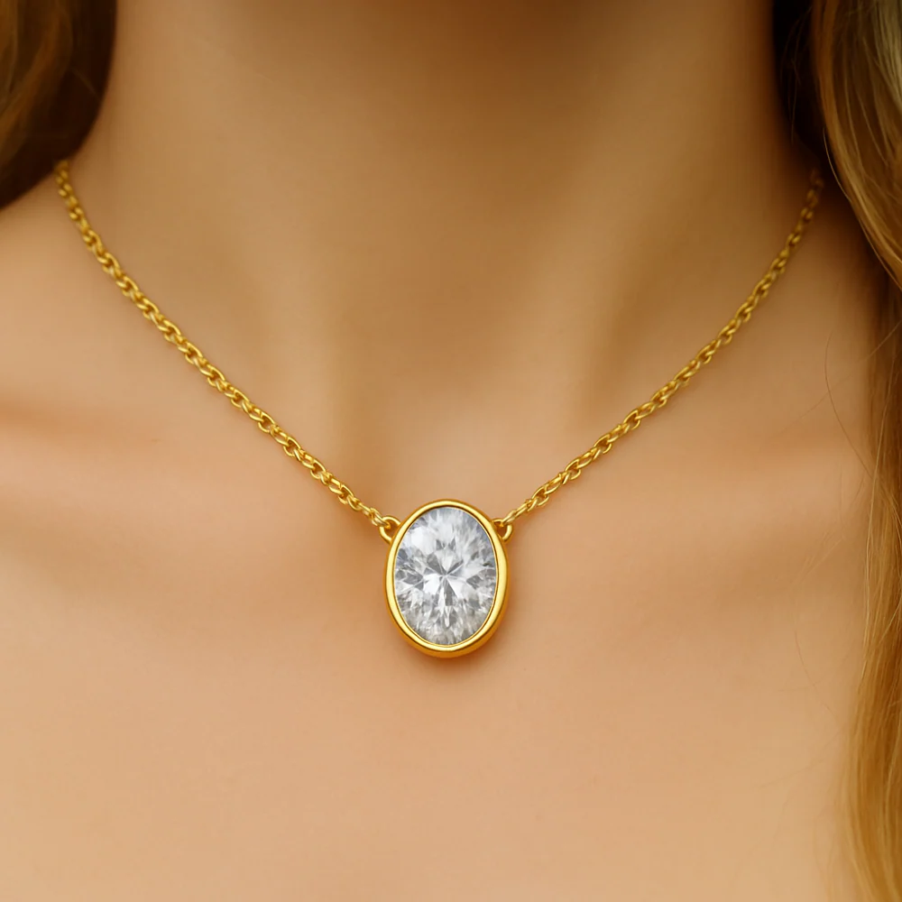<span style="color:purple">SPECIAL!</span> .40ct G SI 14K Yellow Gold Bezel Set Oval Cut Diamond Solitaire Pendant Necklace 18" Long - Image 2