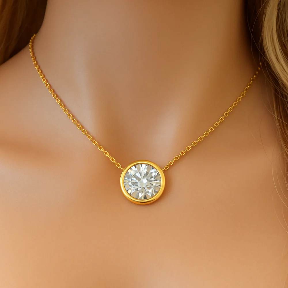 <span style="color:purple">SPECIAL!</span> 1.03ct G SI 14K Yellow Gold Bezel Set Round Diamond Pendant Necklace 18" Long - Image 2