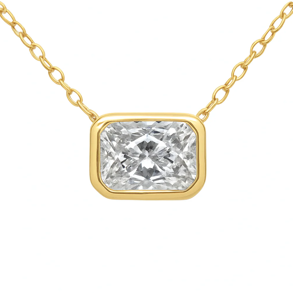 <span style="color:purple">SPECIAL!</span> .71ct G SI 14K Yellow Gold Bezel Set Radiant Cut Diamond Solitaire Pendant Necklace  18" Long