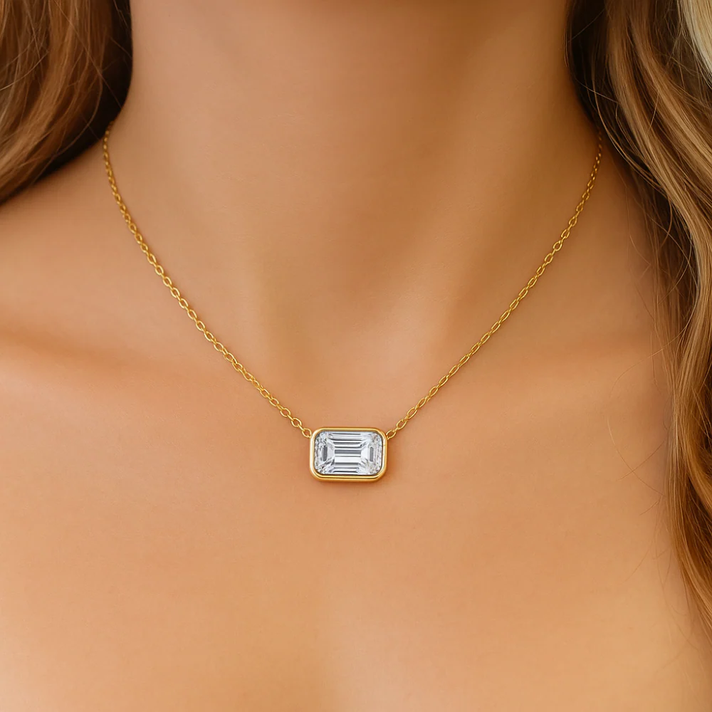 <span style="color:purple">SPECIAL!</span> .71ct G SI 14K Yellow Gold Emerald Cut Diamond Solitaire Pendant Necklace 18" Long - Image 2