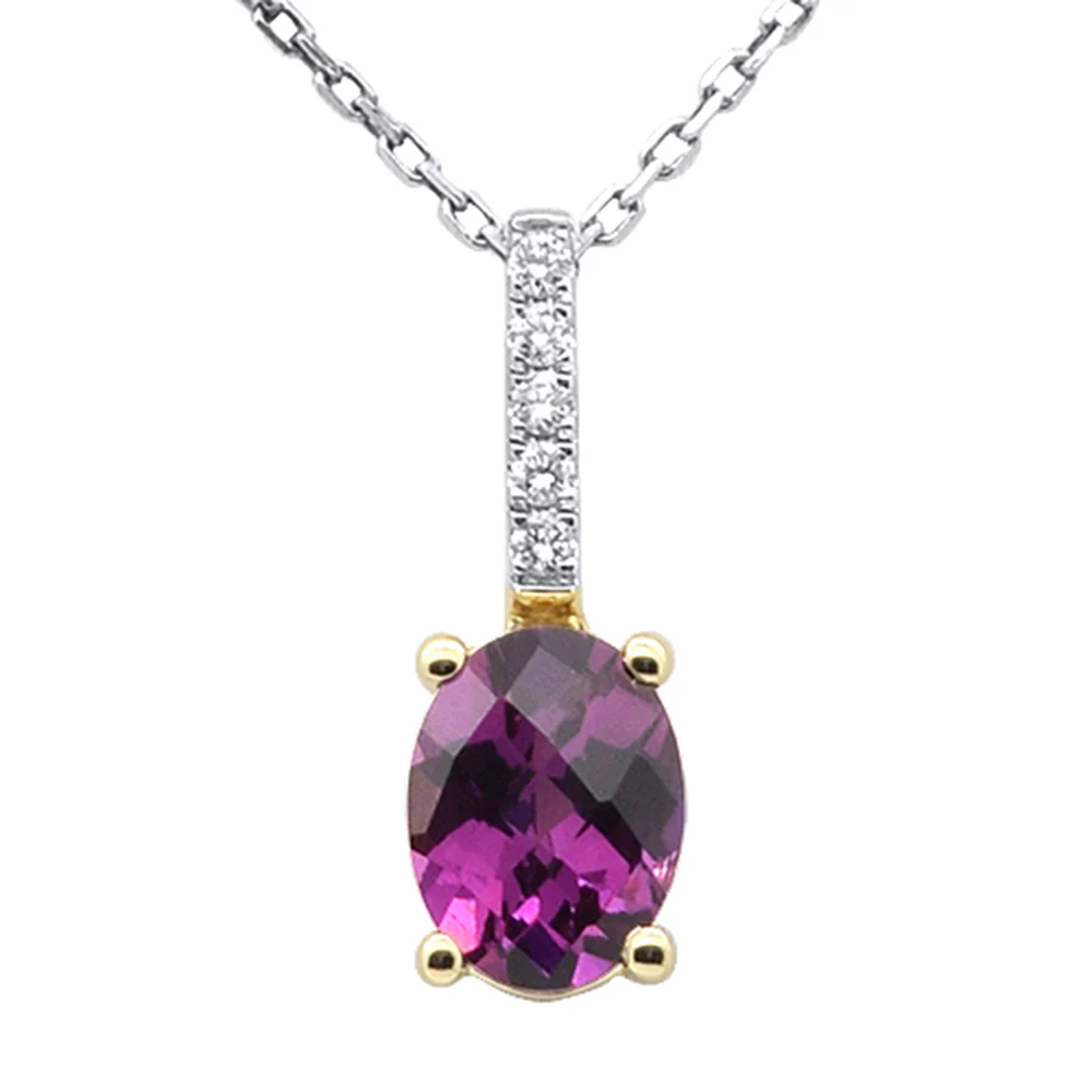 <span style="color:purple">SPECIAL!</span> 1.58ct G SI 14K Yellow Gold Oval Rhodolite Gemstone & Diamond Pendant Necklace 18" Long