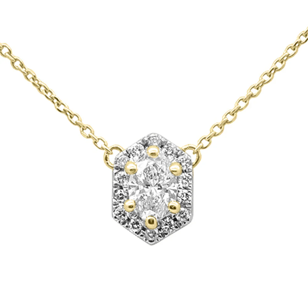 <span style="color:purple">SPECIAL!</span> .53ct G SI 14K Yellow Gold Oval Cut Diamond Pendant Necklace 16+2" Ext. Long Chain