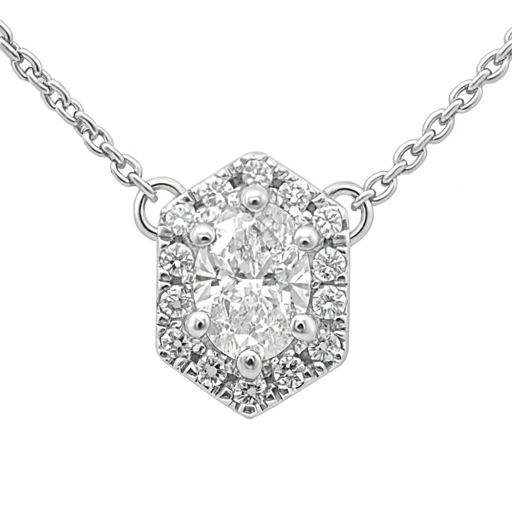 <span style="color:purple">SPECIAL!</span> .53ct G SI 14K White Gold Diamond Oval Shape Pendant Necklace 16+2" Ext. Long