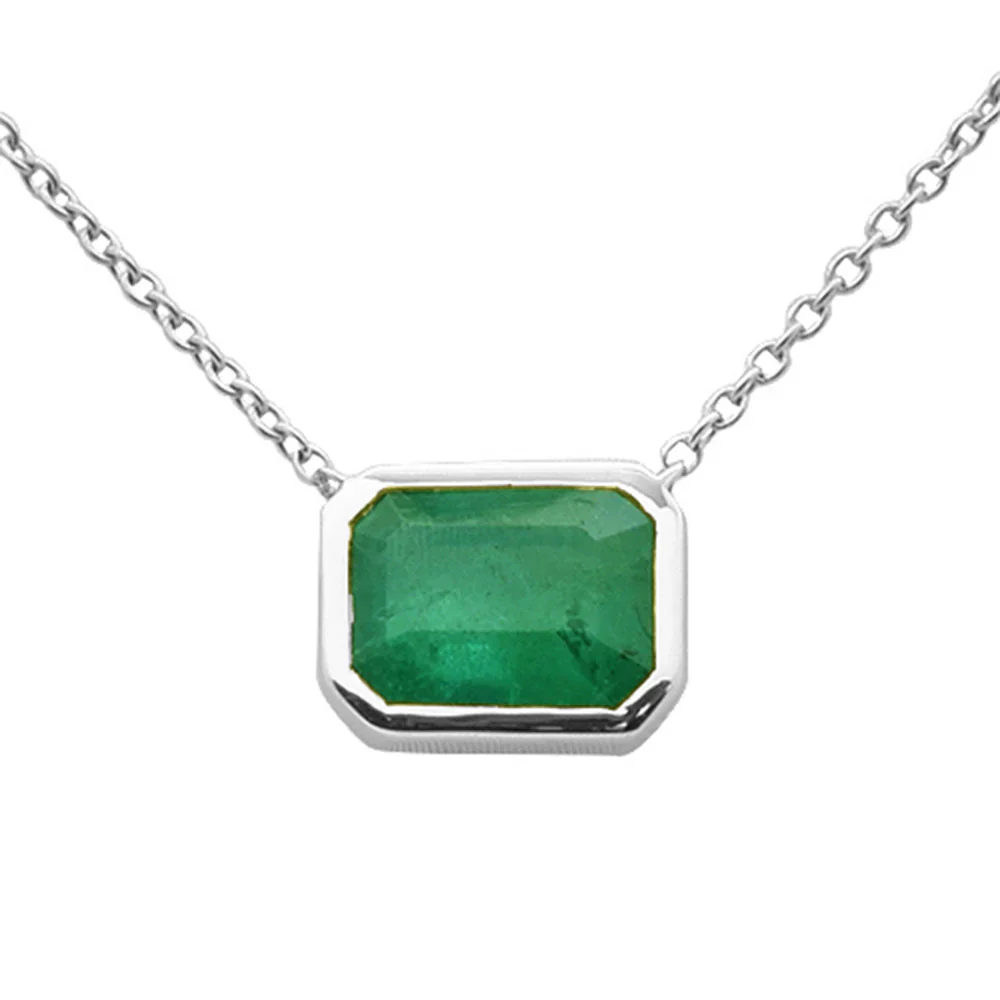 <span style="color:purple">SPECIAL!</span> 1.03ct G SI 14K White Gold Emerald Gemstone Bezel Set Pendant Necklace 18" Long