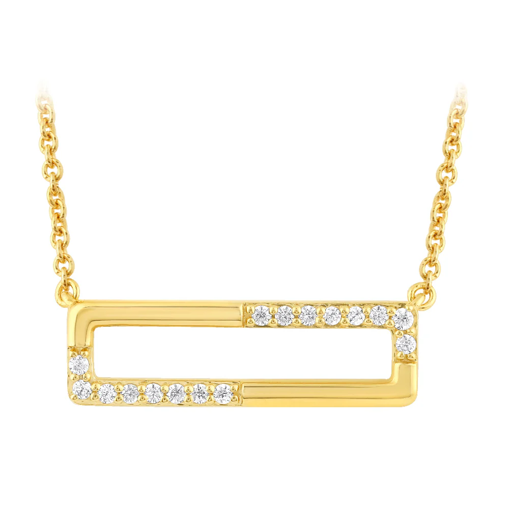 <span style="color:purple">SPECIAL!</span> .12ct G SI 14kt Yellow Gold Diamond Bar Pendant Necklace 18" long