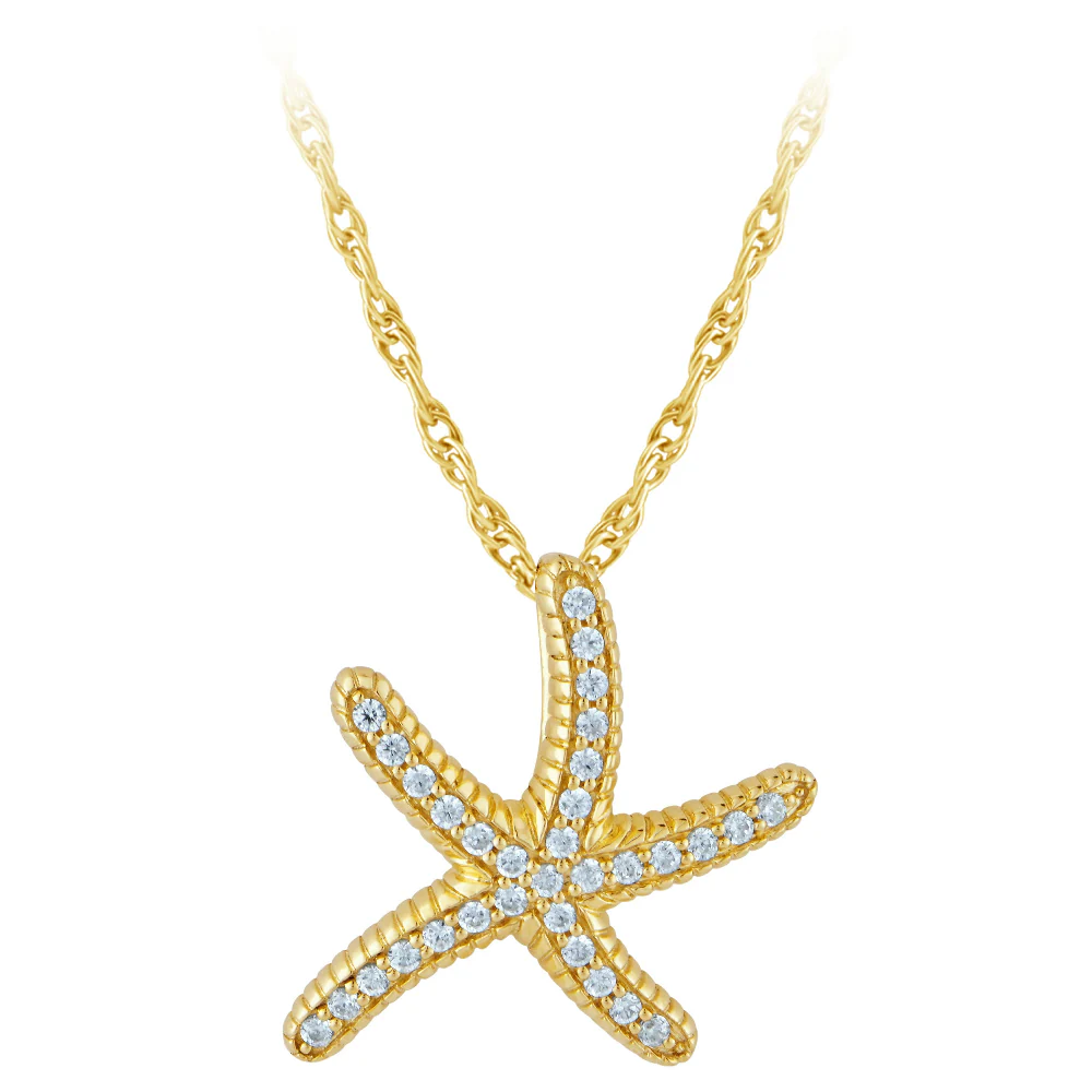 <span style="color:purple">SPECIAL!</span> .16ct G SI 14kt Yellow Gold Diamond Starfish Pendant Necklace 18" long