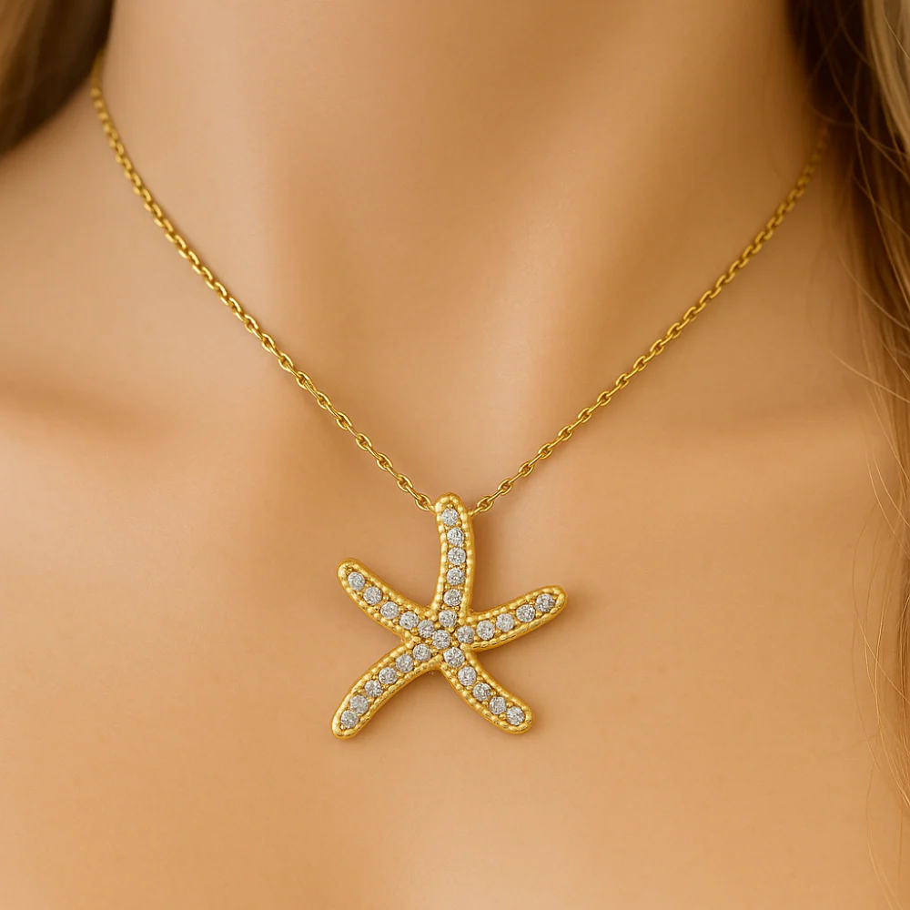 <span style="color:purple">SPECIAL!</span> .16ct G SI 14kt Yellow Gold Diamond Starfish Pendant Necklace 18" long - Image 2