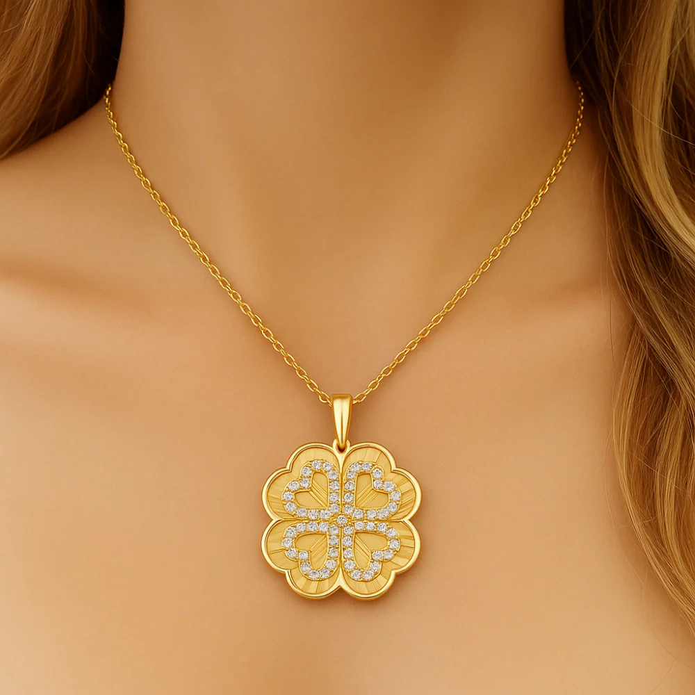 <span style="color:purple">SPECIAL!</span> .33ct G SI 14kt Yellow Gold Diamond Modern Heart Clover Medallion Disc Pendant Necklace 18" long - Image 2