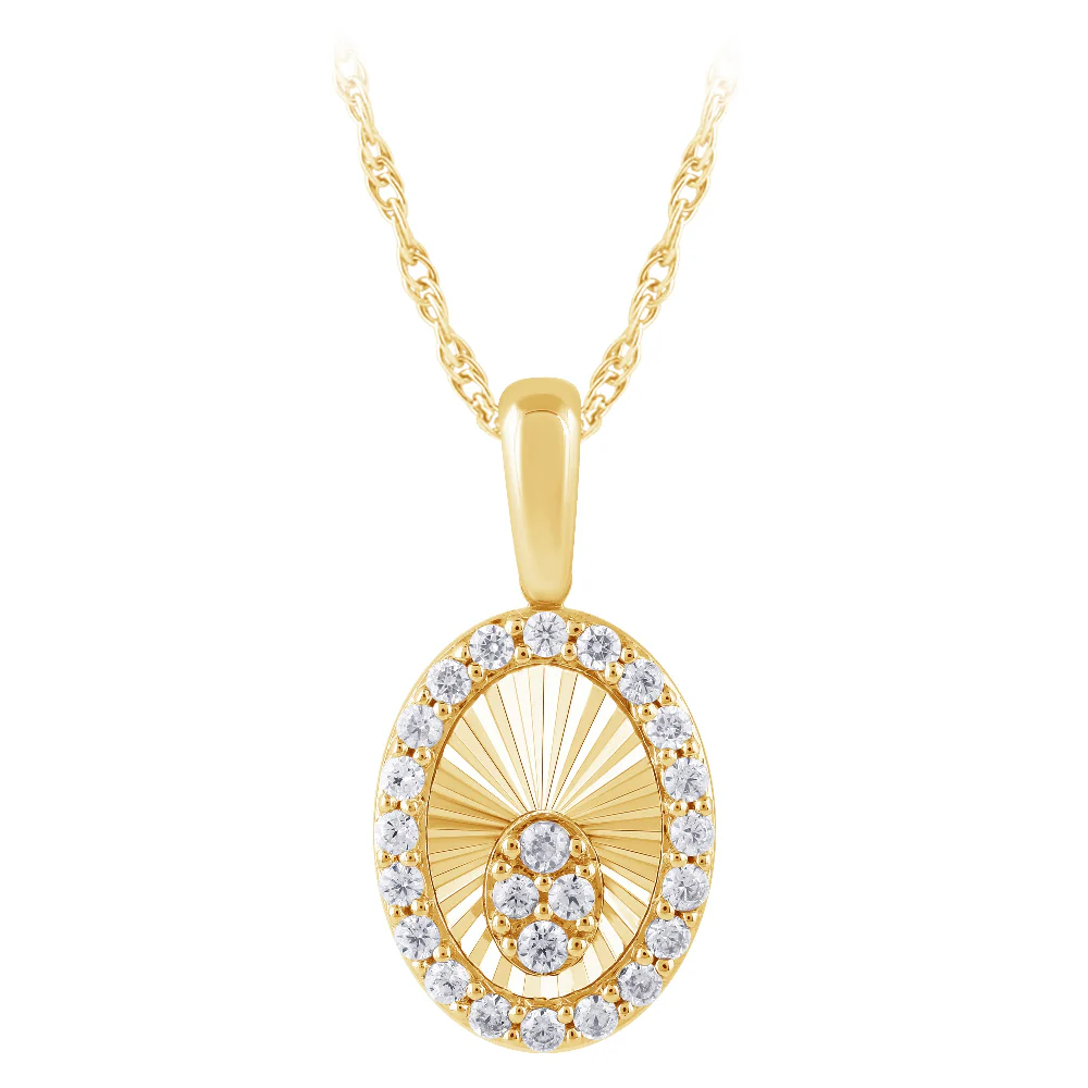 <span style="color:purple">SPECIAL!</span> .22ct G SI 14kt Yellow Gold Diamond Oval Shape Disc Medallion Pendant Necklace 18" long