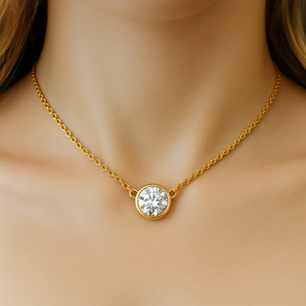 <span style="color:purple">SPECIAL!</span> .27ct G SI 14K Yellow Gold Round Diamond Bezel Pendant 18" Long - Image 2