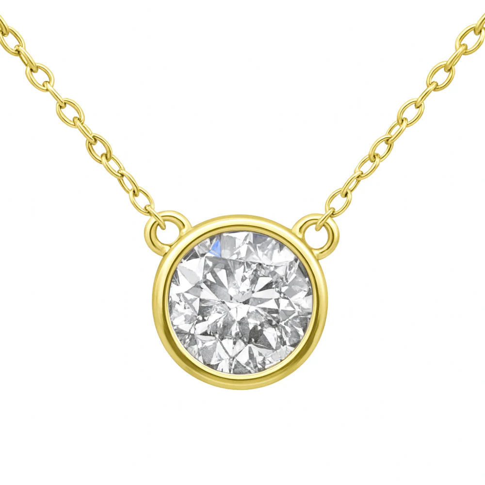 <span style="color:purple">SPECIAL!</span> .90ct G SI 14K Yellow Gold Round Diamond Bezel Pendant 18" Long - Image 2