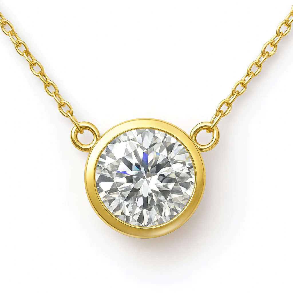 <span style="color:purple">SPECIAL!</span> 1.34ct G SI 14KT Yellow Gold Round Diamond Bezel Pendant Necklace 18" long