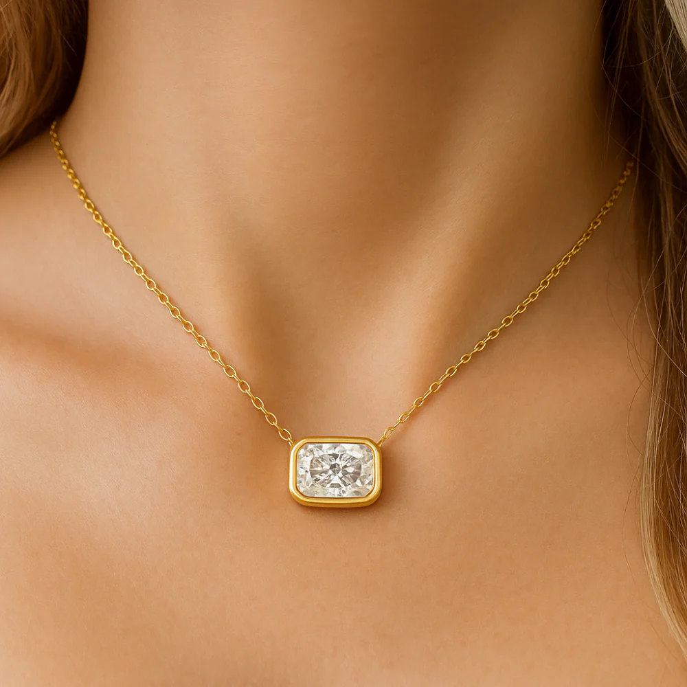 <span style="color:purple">SPECIAL!</span> .70ct G SI 14K Yellow Gold Bezel Set Radiant Cut Diamond Solitaire Pendant Necklace  18" Long - Image 2
