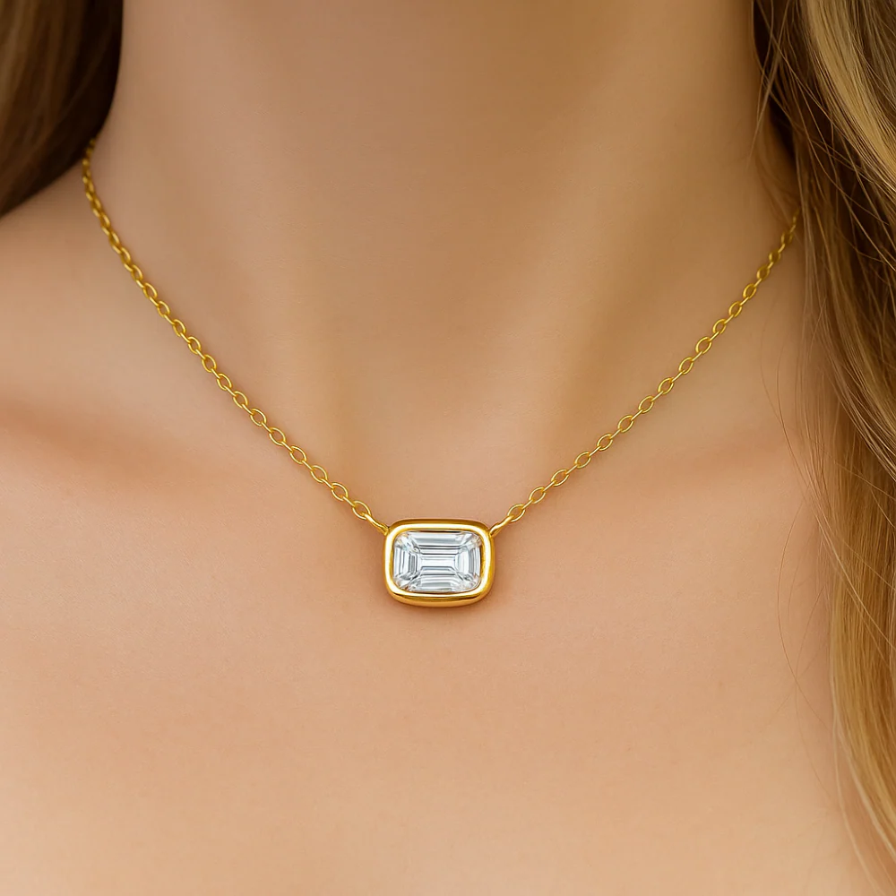 <span style="color:purple">SPECIAL!</span> .32ct G SI 14K Yellow Gold Bezel Set Emerald Cut Diamond Pendant 18" Long - Image 2