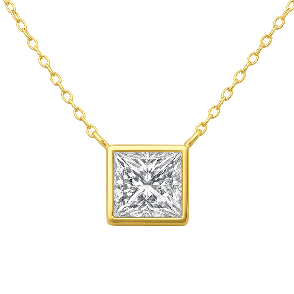 <span style="color:purple">SPECIAL!</span> .60ct G SI 14K Yellow Gold Princess Cut Diamond Pendant 18" Long