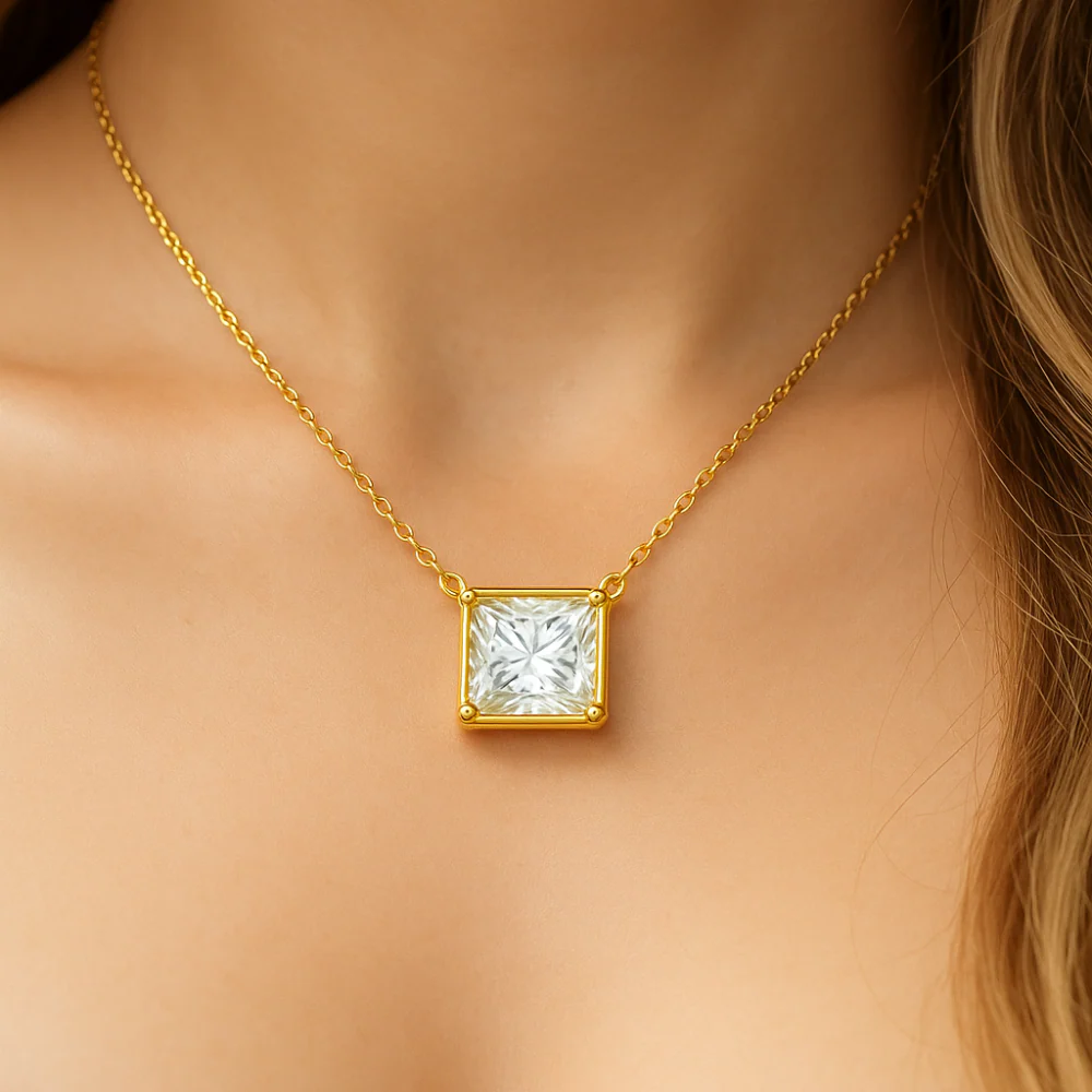 <span style="color:purple">SPECIAL!</span> 1.04ct G SI 14kt Yellow Gold Diamond Princess Cut Pendant Necklace 18" long - Image 2