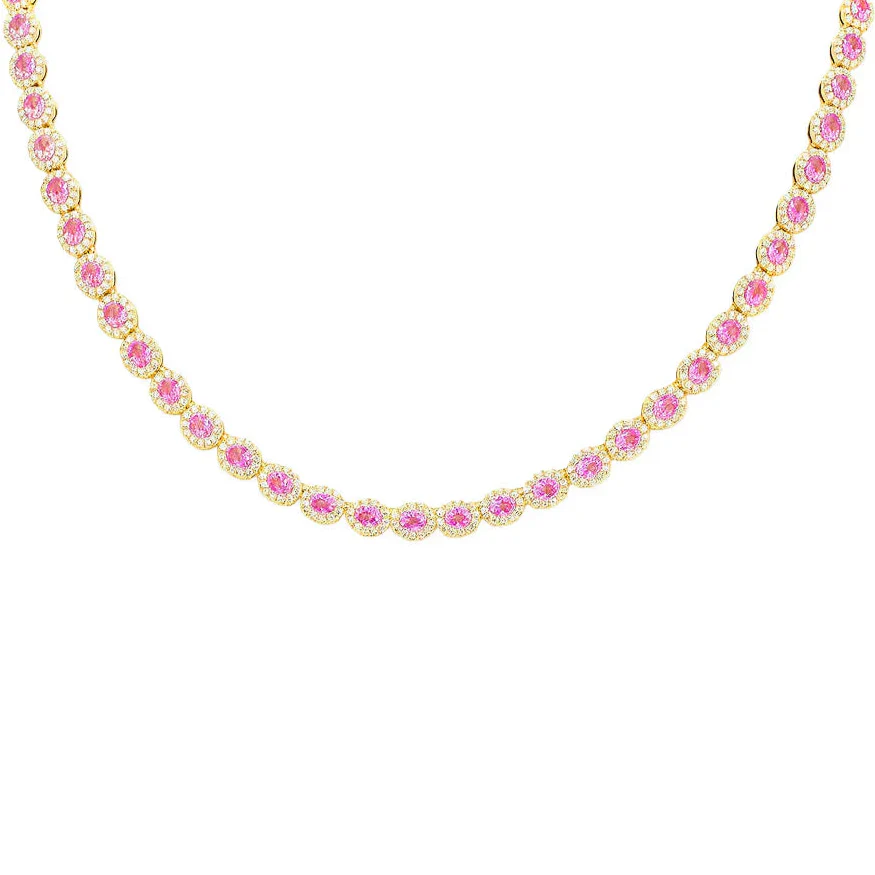 <span style="color:purple">SPECIAL!</span> 17.71ct G SI Yellow Gold  Diamond & Pink Sapphires Gemstone Necklace 16" long - Image 2