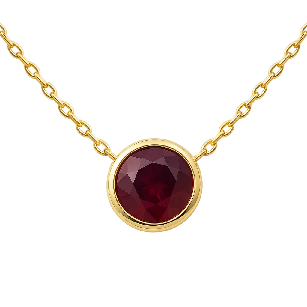 <span style="color:purple">SPECIAL!</span> .63ct G SI Yellow Gold Ruby Gemstone Bezel Pendant Necklace 18" long
