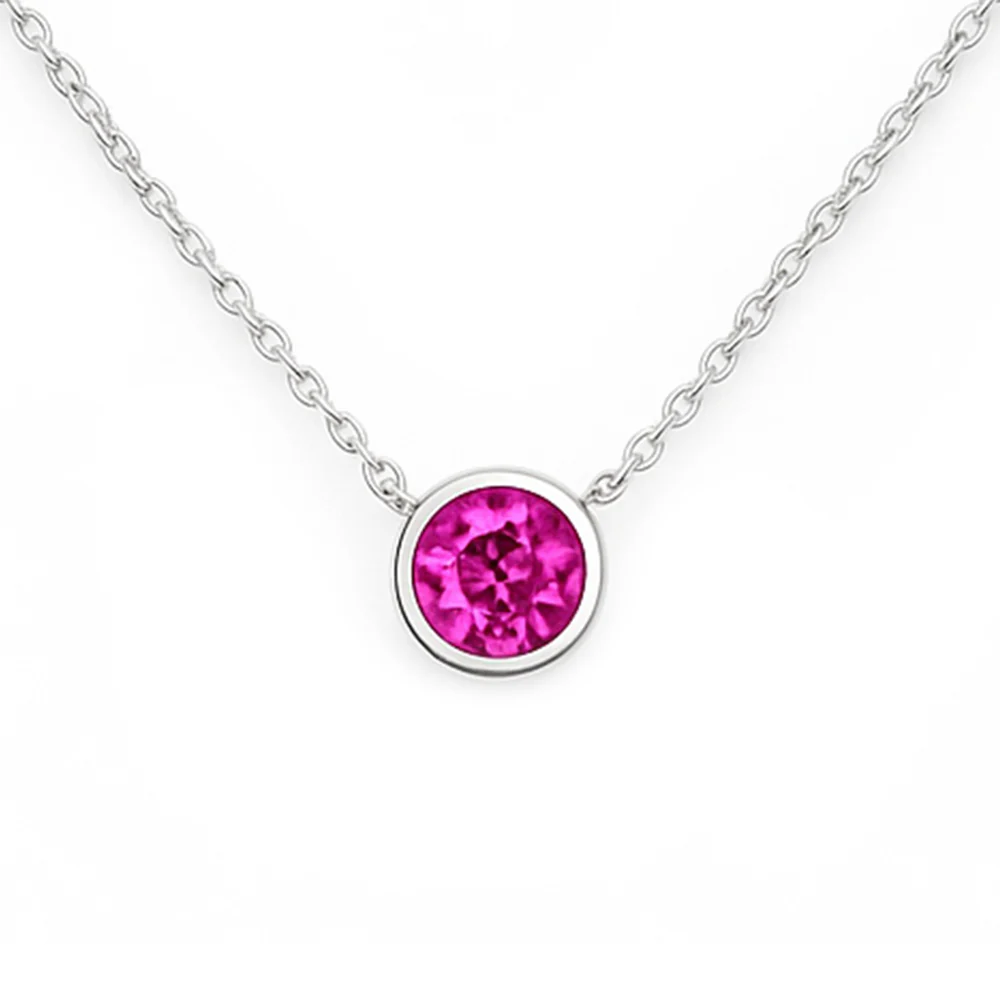 <span style="color:purple">SPECIAL!</span> .58ct G SI 14kt White Gold Round Pink Sapphire Gemstone Pendant Solitaire Necklace 18" Long