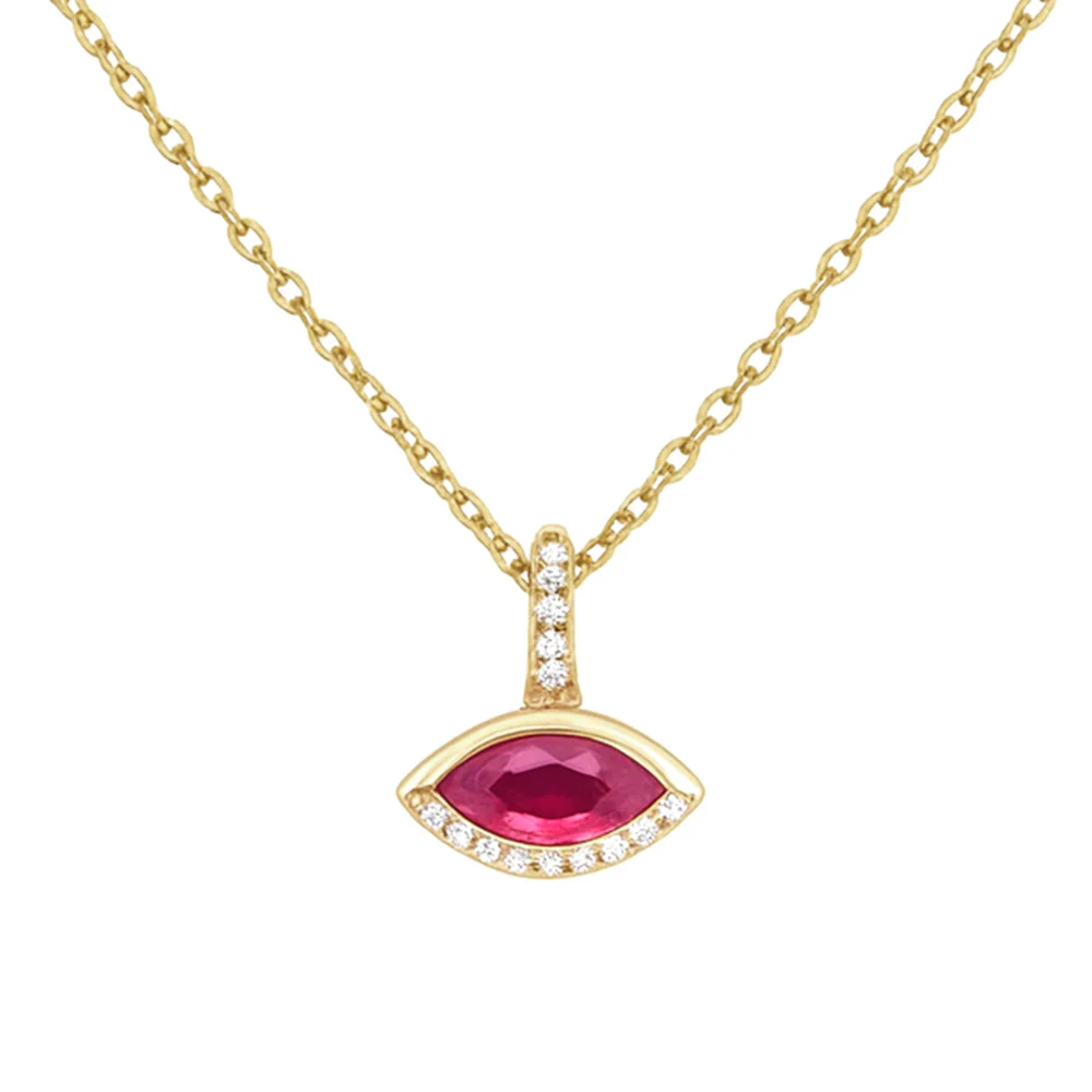 <span style="color:purple">SPECIAL!</span> .45ct G SI 14KT Yellow Gold Marquise Shape Ruby Gemstone Pendant Necklace 18" Chain