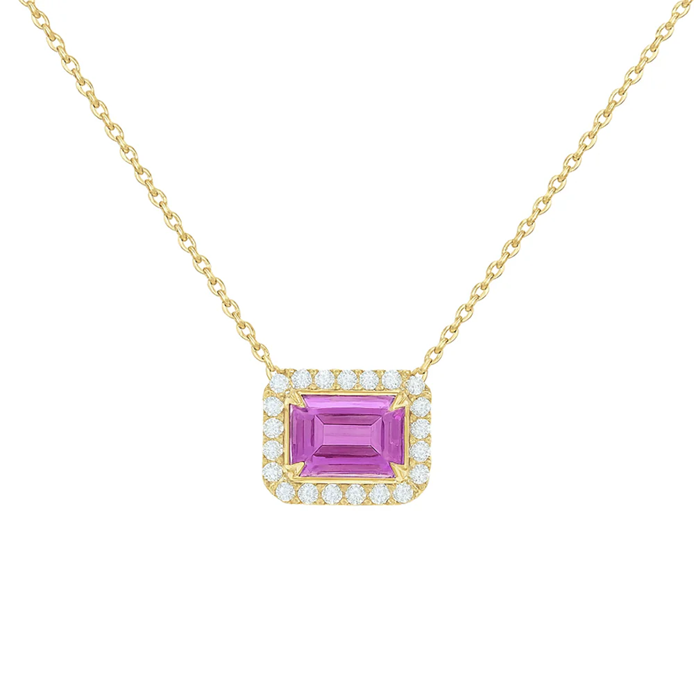 <span style="color:purple">SPECIAL!</span> .99ct G SI 14KT Yellow Gold Diamond & Pink Sapphire Gemstone Pendant Necklace 16+2"