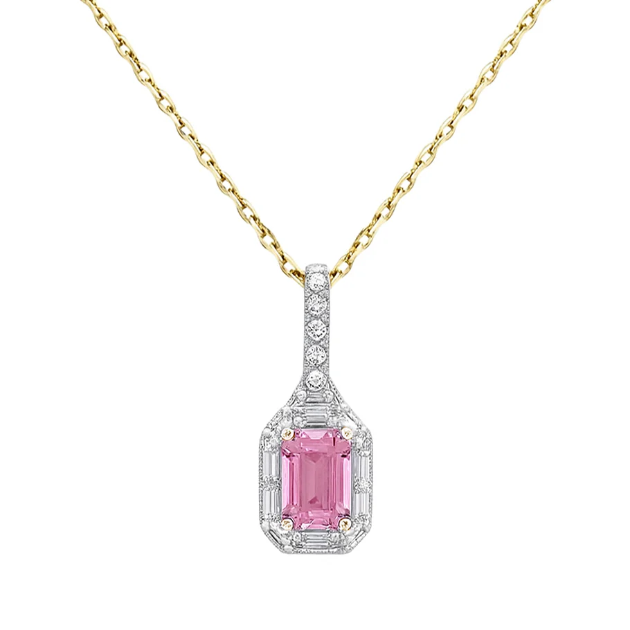 <span style="color:purple">SPECIAL!</span> .69ct G SI 14kt Yellow Gold Diamond & Pink Sapphire Drop Pendant Necklace 18" Long