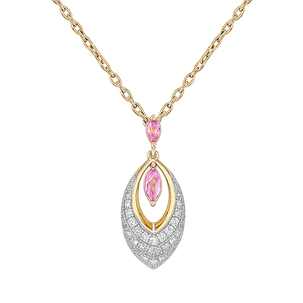 <span style="color:purple">SPECIAL!</span> .37ct G SI 14kt Yellow Gold Diamond & Pink Sapphire Gemstone Pendant Necklace 18" Long