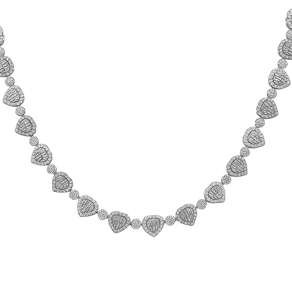 <span style="color:purple">SPECIAL!</span> 12.27ct G SI 14kt White Gold 10MM Diamond Heart Shape Chain Necklace 22" Long